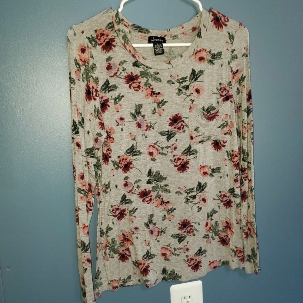 GREY long sleeve tee with flowers Small